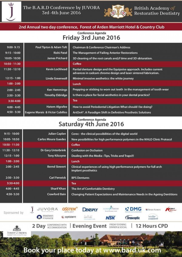 Timetable for 2016 British Academy of Restorative Dentistry
